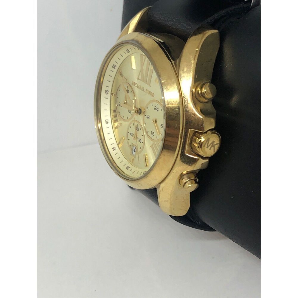 Michael Kors MK5605 Unisex Black Leather Analog Gold Dial Quartz Watch HO116 - Picture 2 of 9